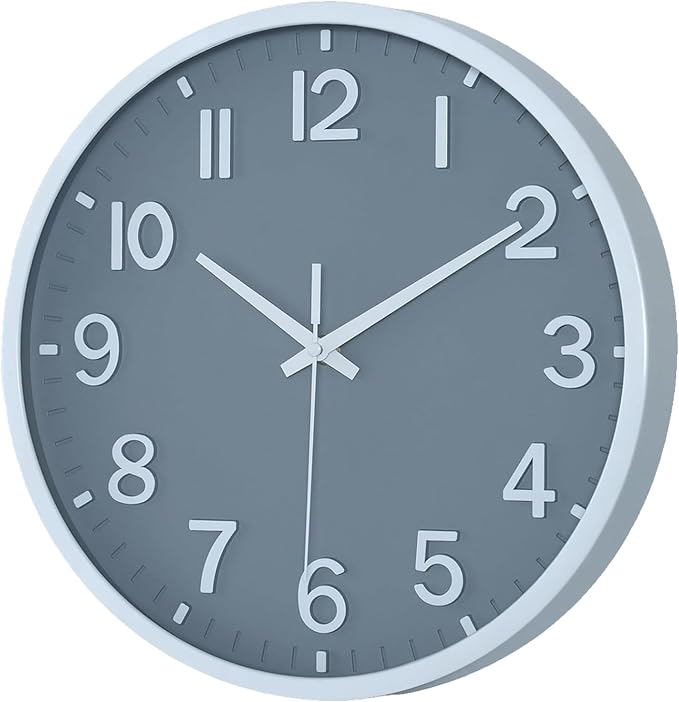 Wall Clocks Battery Operated 12 inch Modern Wall Clock,Silent Non Ticking Wall Clock for Living Room Bedroom Kitchen Office Classroom Decor (Gray White)
