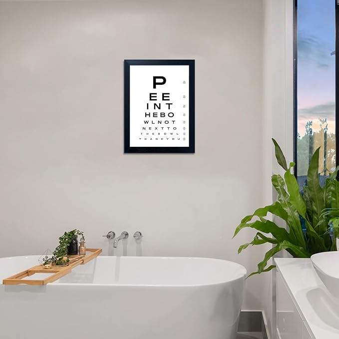 Funny Bathroom Signs Eye Chart Canvas Wall Art Humor Framed Black and White Bathroom Print Poster Fun Toilet Art Home Picture Wall Decor