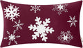 BRAWARM Christmas Pillow Cover 12 X 20 Inches, Burgundy Snowflake Embroidered Lumbar Pillow Cover, Soft Velvet Decorative Throw Pillow for Couch Bed Sofa Living Room Home
