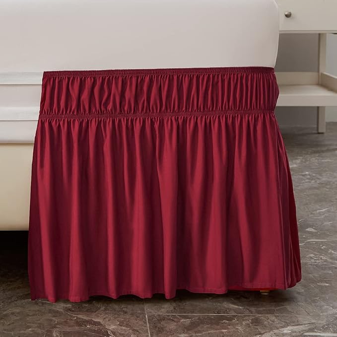 MEILA Wrap Around Elastic Bed Skirt for Twin & Full Beds, 16" Drop, Burgundy