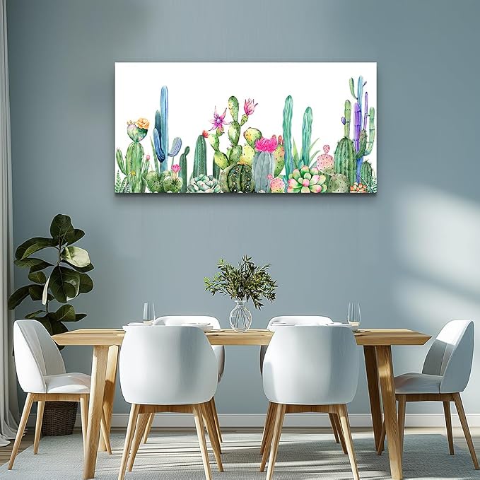 Wall Art for living room Canvas Prints Artwork bathroom Wall Decor Simple Life Green plants cactus Picture Watercolor painting Framed bedroom wall decorations Office posters Works Home Decoration
