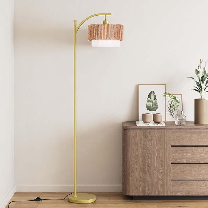SUNMORY Arc Floor Lamps for Living Room, Rattan Standing lamp with 12W Bulb