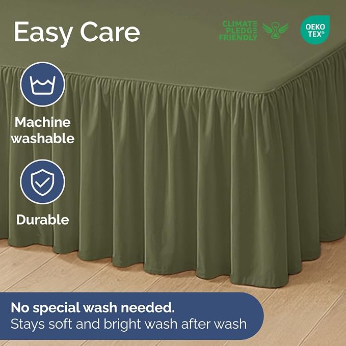 Bedskirt Twin Size Ruffle - Ruffled Bed Skirt - 12 Inch Drop - Sage Green | Bedskirt with Platform, Ultra-Soft Premium Hotel Quality, Wrinkle Free, Fade & Shrink Resistant, for Women, Men, Kids & Teens