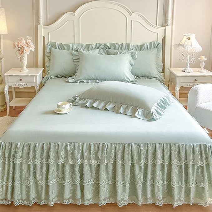 Lace Bed Sheet for Queen/King Bed - 17in. Drop, Easy Fit Ruffle Bedskirt Wrap Around Bed Skirt, Anti Wrinkle & Fade Resistant