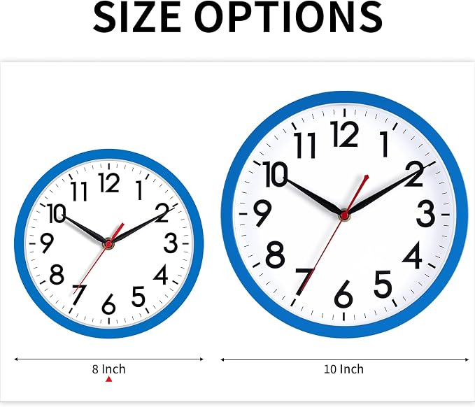 AKCISOT 8 Inch Wall Clock, Silent Battery Operated Analog Clock, Blue | Small Size | Bedroom | Office | Kitchen | Bathroom | Classroom | Modern | Easy to Read