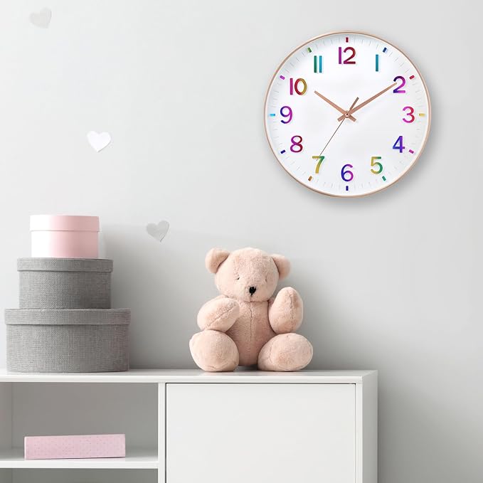 HZDHCLH 12 Inch Silent Wall Clock Battery Operated Non Ticking Colorful | 12 inch Silent Non Ticking Modern Wall Clock for Nursery Room Living Room Bedroom Kitchen Office Classroom Decor