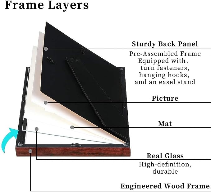 VIOLABBEY 4x6 Picture Frame Deep Brown Set of 2 with Real Glass Front