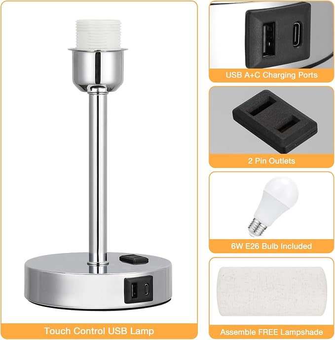 White Touch Table Lamp for Bedroom - Bedside Desk Lamp for Dorm Study