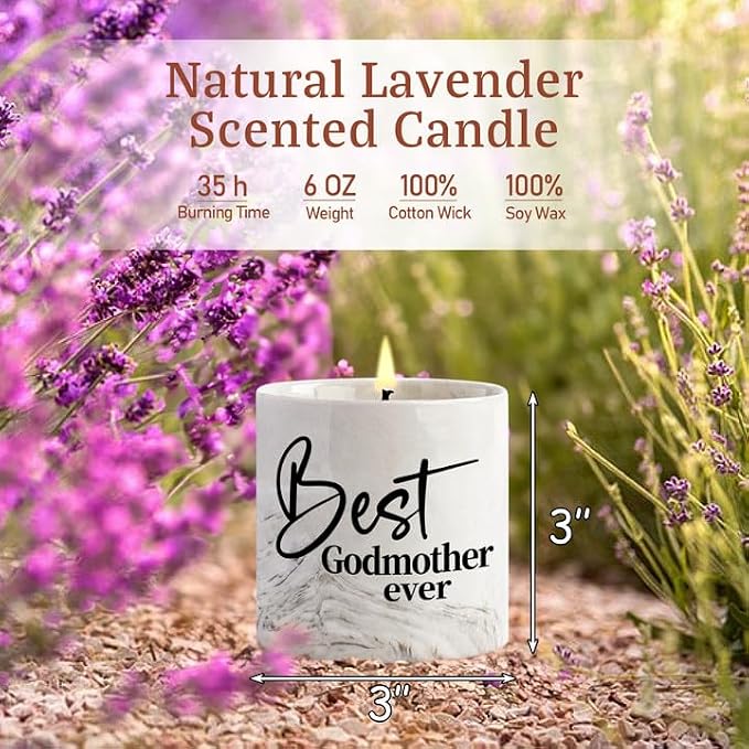 Godmother Gift - God Mother Gifts from Godchild, Godmother Proposal Present, God Mother Mothers Day Christmas Gift from Goddaughter, Best Godmother Ever 6 Oz Lavender Scented Candles Decoration