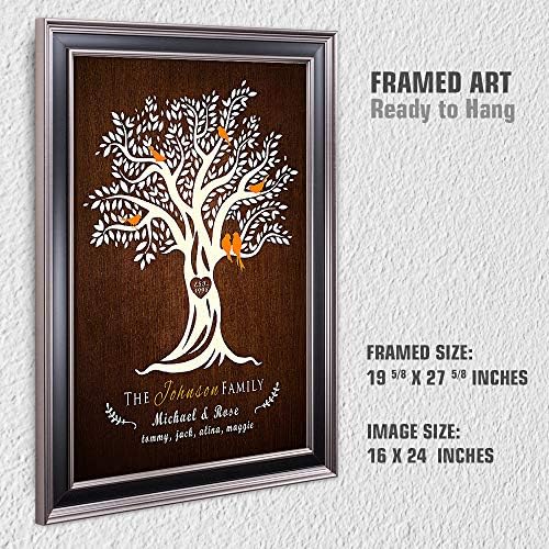 Family Tree Framed Arts Gift Family Members Names Gift for Anniversary,Valentine's day,Wedding.With Different Frame Styles Framed Size:27 5/8 x 19 5/8 inches