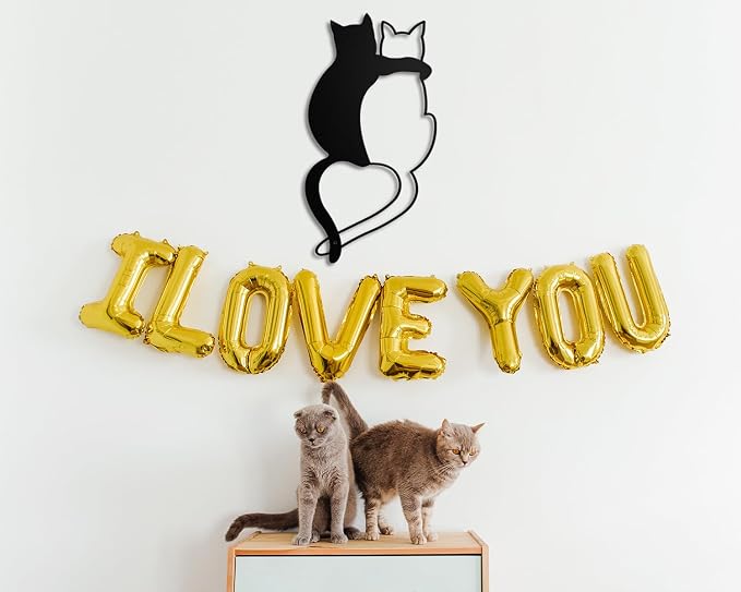 Kas Home Cat Metal Wall Decor Iron Cat Wall Art Cute Cats Wall Decor Signs for Living Room Bedroom Kitchen Office Wall Hanging Décor