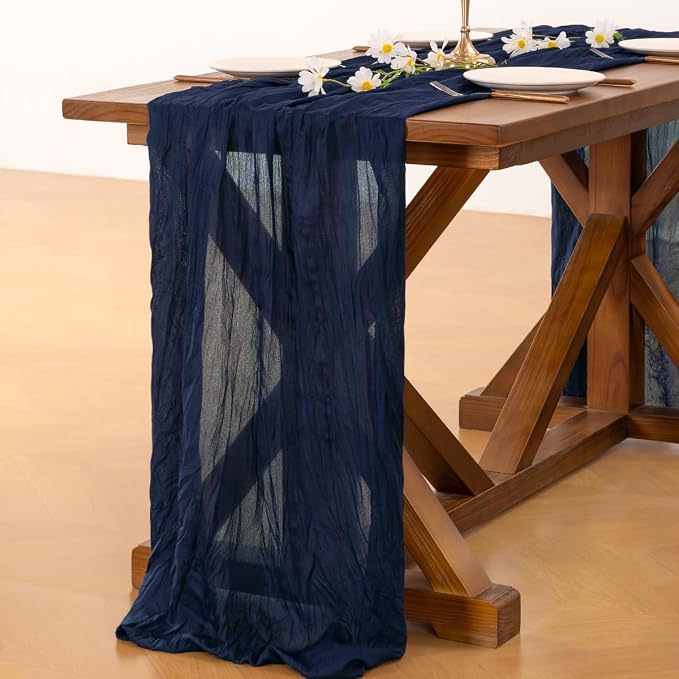 Cheesecloth Table Runner Fall Boho Wedding Birthday Party Home Decor | Navy Blue 3pcs Rustic Gauze 10FT Cheese Cloth Sheer Farmhouse Dining Runner for Baby Shower Bridal Holiday Decorations