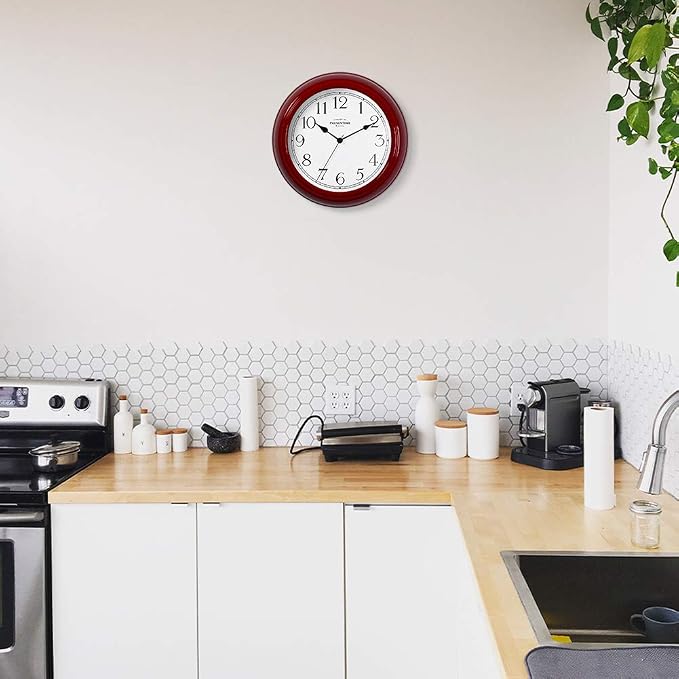Presentime Chic Home Collection 10" Molly Clock | Silent No Ticking, Red Color. Modern Decorative Wall Clock for Kitchen, Kid's Room, Bathroom, Bedroom, and Office