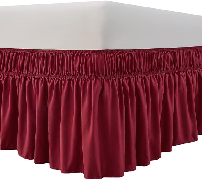 MEILA Wrap Around Elastic Bed Skirt for Queen & King Beds, 24" Drop,Burgundy