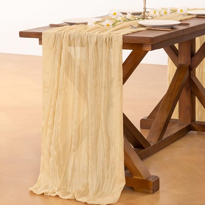 Cheesecloth Table Runner Fall Boho Wedding Birthday Party Home Decor | Sand Champagne Rustic Gauze 10FT 120in Cheese Cloth Sheer Farmhouse Runner for Baby Shower Bridal Holiday Decorations