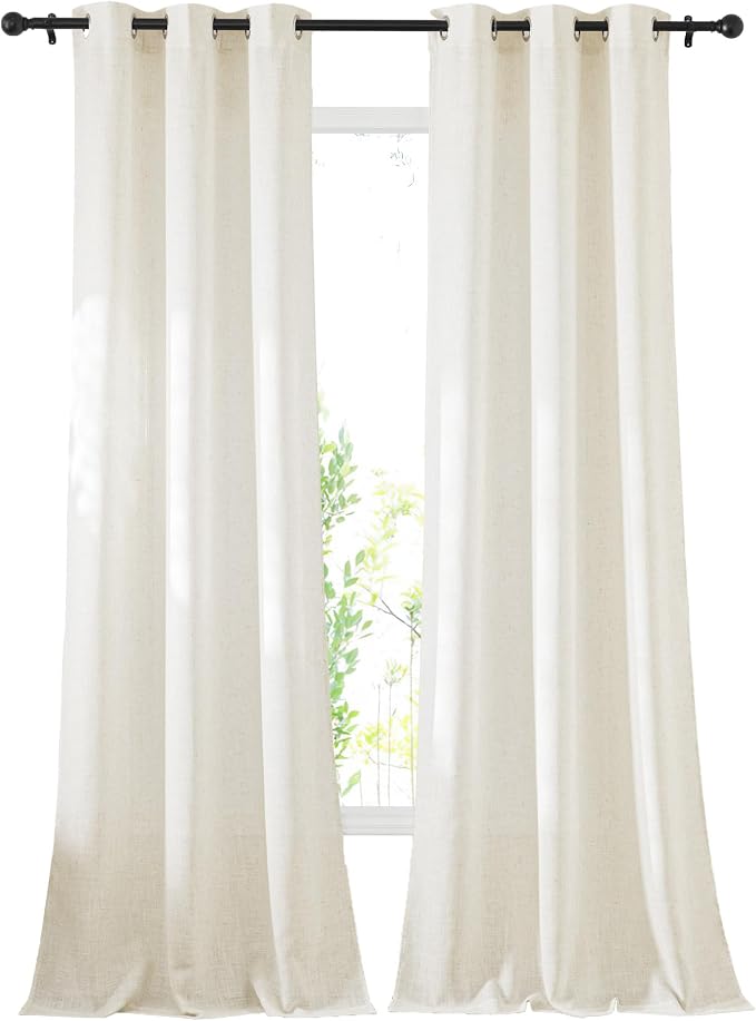 NICETOWN Linen Blend Living Room Curtains 84 inches Long, Grommet Flax Linen Burlap Semi Sheer Drapes Privacy with Light Through Window Treatments for Bedroom/Kids Room, W42 x L84