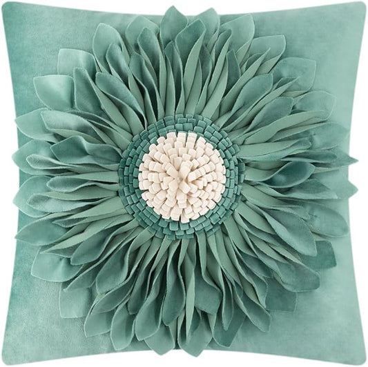 OiseauVoler Handmade 3D Sunflower Throw Pillow Covers 18x18 Inch Green | Decorative Pillowcases For Couch Farmhouse Living Room Decor High End Unique Easy Care Machine Washable Dog Hair Resistant