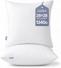 Leeden 28x28 Euro Pillow Inserts Set of 2, Fluffy Square Pillow Inserts | Soft Fluffy Decorative Square Throw Pillows for Couch, Sofa, Bed, and Home Decor White Pillows