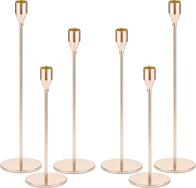 Candlestick Holders, Set of 6 Taper Silver Candle Holder Decor for Date, Festival, Wedding, Party, Dinning or Anniversary, Fit 3/4" Thick Pillar Candles & Led Candles