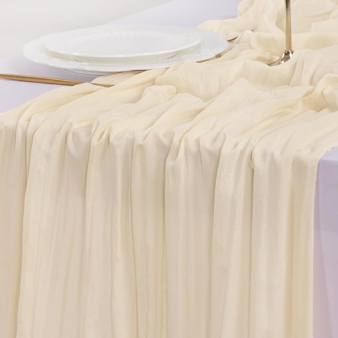 Cheesecloth Table Runner Fall Boho Wedding Birthday Party Home Decor | Beige Rustic Gauze 10FT 120in Cheese Cloth Sheer Farmhouse Dining Runner for Baby Shower Bridal Holiday Decorations