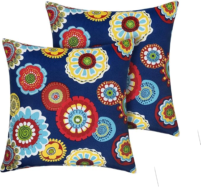 Magpie Fabrics Pack of 2 Outdoor Waterproof Throw Pillow Covers 18 x 18 Inch, Decorative Cushion Sham Pillowcase Shell for Garden Patio Tent Balcony Couch Sofa(Floral Navy)