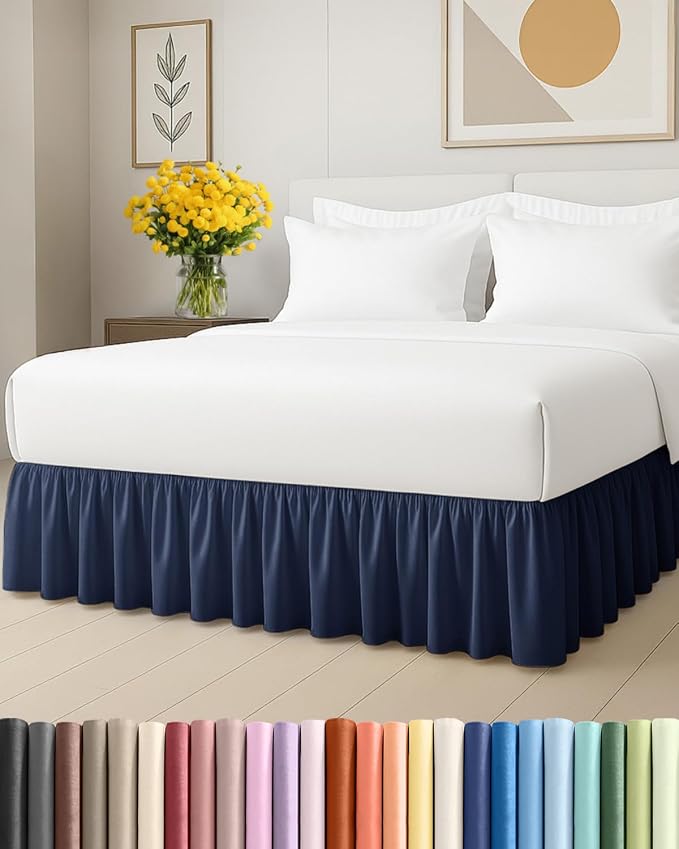 Bedskirt King Size Ruffle - Ruffled Bed Skirt - 12 Inch Drop - Navy | Bedskirt with Platform, Ultra-Soft Premium Hotel Quality, Wrinkle Free, Fade & Shrink Resistant, for Women, Men, Kids & Teens