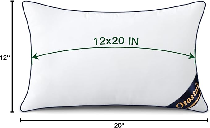 OTOSTAR Synthetic Down Pillow Inserts 12 x 20 (Pack of 4, White), Down Alternative Throw Pillows Inserts with 100% Cotton Cooling Cover Soft Fluffy Pillows for Bed Sofa Couch