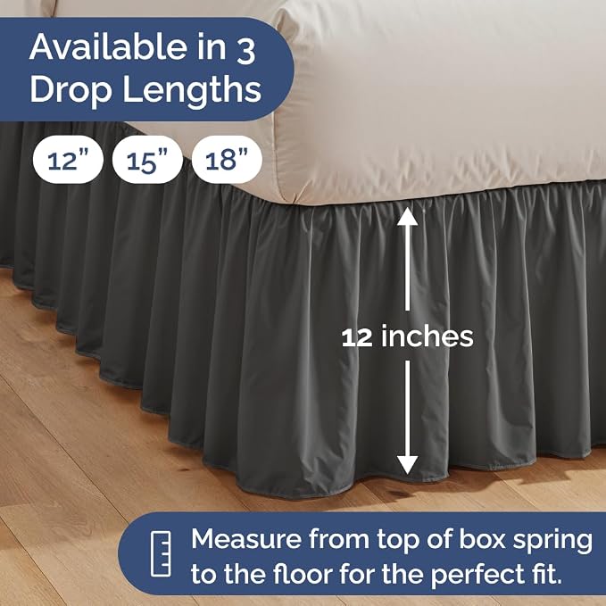 Bedskirt Full Size Ruffle - Ruffled Bed Skirt - 12 Inch Drop - Charcoal | Bedskirt with Platform, Ultra-Soft Premium Hotel Quality, Wrinkle Free, Fade & Shrink Resistant, for Women, Men, Kids & Teens