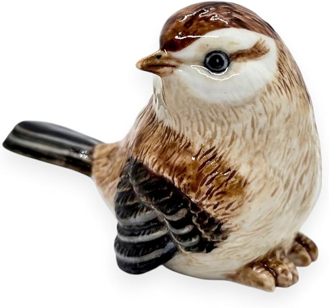 WitnyStore Tiny 2¾" Brown Sitting Look Right Eurasian Sparrow Bird Figurine - Miniature Hand Made Ceramic Birds Aves Colorful Porcelain Feathered Animals Cute Decorative Collectible Figure Décor Gifts