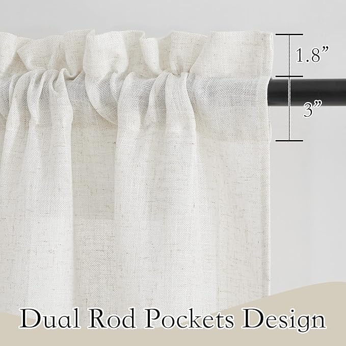 RYB HOME Short Semi Sheer Curtains for Small Window 45 inches Long | Light Filtering Privacy, Boho Country Rustic, Kitchen Cafe Bathroom RV Camper, Rod Pocket, W42 x L45, Linen, 2 Panels