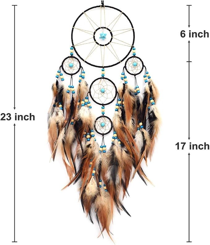 Urdeoms Large Black Dream Catchers for Bedroom Adult Merkaba Turquoise Boho Dream Catcher Wall Decor for Boys Teen Room Decor Dorm Living Room Hanging Decoration Festival Gifts(NO.32)