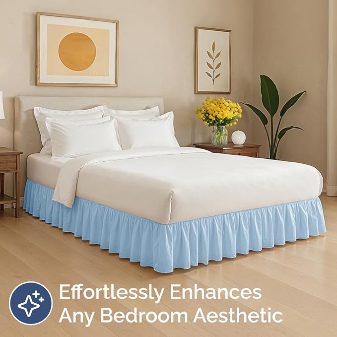 Bedskirt Full Size Ruffle - Ruffled Bed Skirt - 12 Inch Drop - Light Blue | Bedskirt with Platform, Ultra-Soft Premium Hotel Quality, Wrinkle Free, Fade & Shrink Resistant, for Women, Men, Kids & Teens