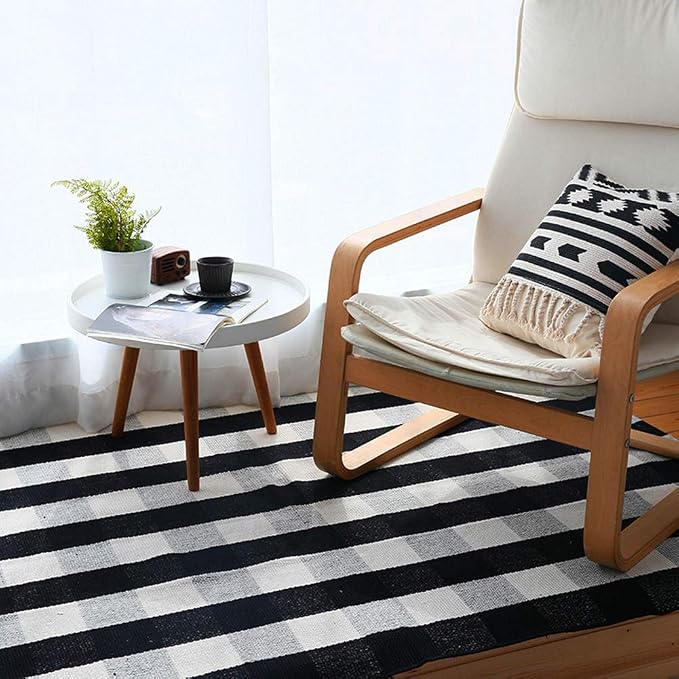 Large Black and White Plaid Area Rug for Living Room/Kitchen/Dinning Room, 67''x90''