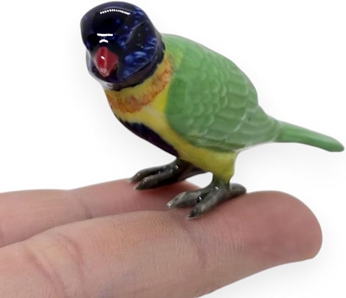WitnyStore Tiny 2½" Long Rainbow Lorikeet Parrot Bird Figurine - Miniature Hand Made Painted Ceramic Birds Aves Colorful Porcelain Feathered Animals Decorative Figure Collectible Figurines Décor Gifts