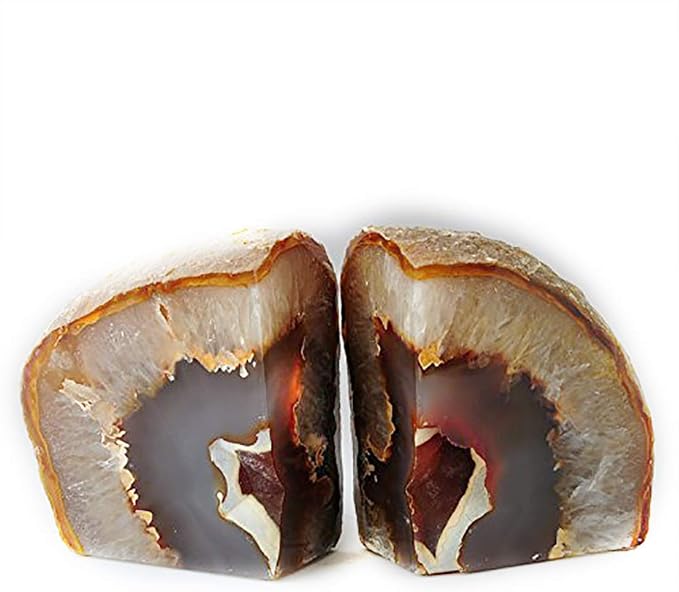 JIC Gem Natural Agate Geode Bookends Anti-Slip Heavy Duty 1 Pair 6-8 Lbs | Heavy Duty Decorative Crystal Book Stoppers Stone Book Supports for Shelf Desktop Home Office Decor Crystal Ornament Gift