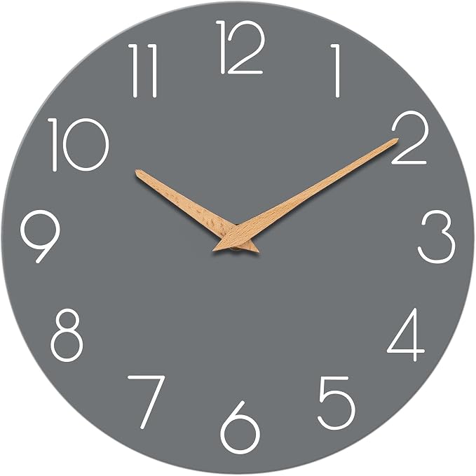cicininc 10 Inch Battery Operated Wall Clock, Silent Analog, Gray | Living Room | Kitchen | Office | Bathroom | Modern Style | Easy-to-read Numbers