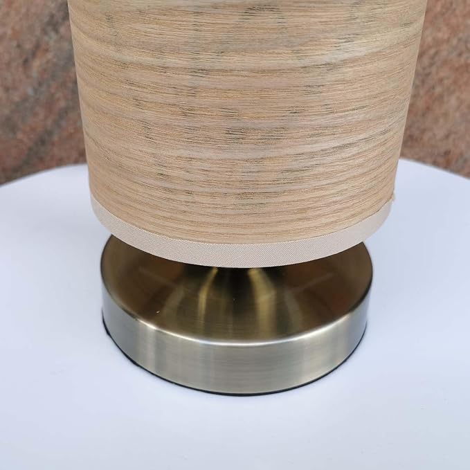 Bieye L10272 Birds in The Tree Wooden Style Table Lamp Night Light with Wood Lampshade Bronze Metal Base for Bedside Bedroom Living Room, Cylinder-Shaped (Bronze)