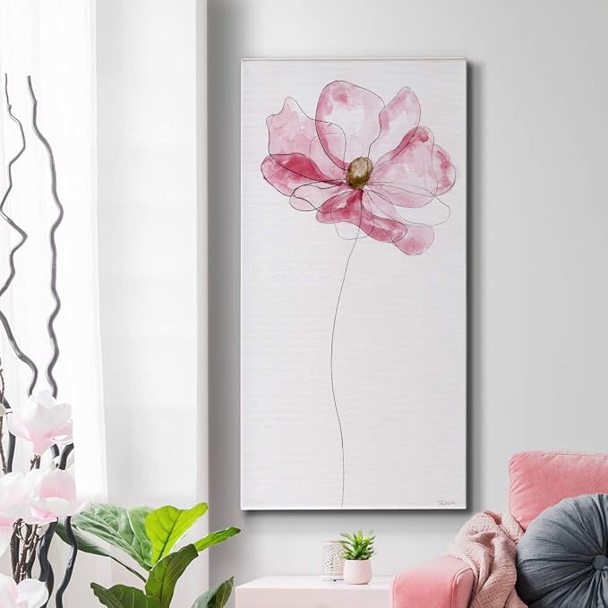 Renditions Gallery Canvas Floral Wall Art Modern Decorations Paintings Pink Flower Sketch Romantic Canvas Romantic Botanical Wall Hanging for Bedroom Office Kitchen - 12"x24" LT43