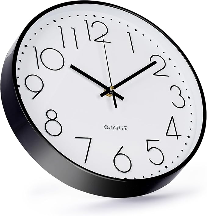 Wall Clock 10 Inch Non-Ticking Silent Modern Simple Style Round Decor Clock Black Stereoscopic Dial Quartz Wall Clocks for Home/Office/School/Living Room/Bedroom/Kitchen