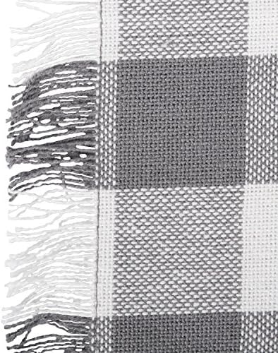 DII Fringed Check Tabletop, Table Runner, 14x108, Gray