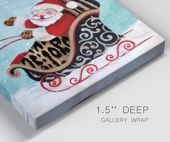 Renditions Gallery Xmas Canvas Wall Art Prints for Home Decor Santa riding Sliegh in Winter Snow Abstract Artowrk for Bedroom Dining Office Kitchen Decorations - 10"X10" LT05