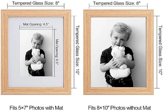 8x10 Picture Frame-Natural Oak,5x7 Mat,Tempered Glass,Engineered Wood
