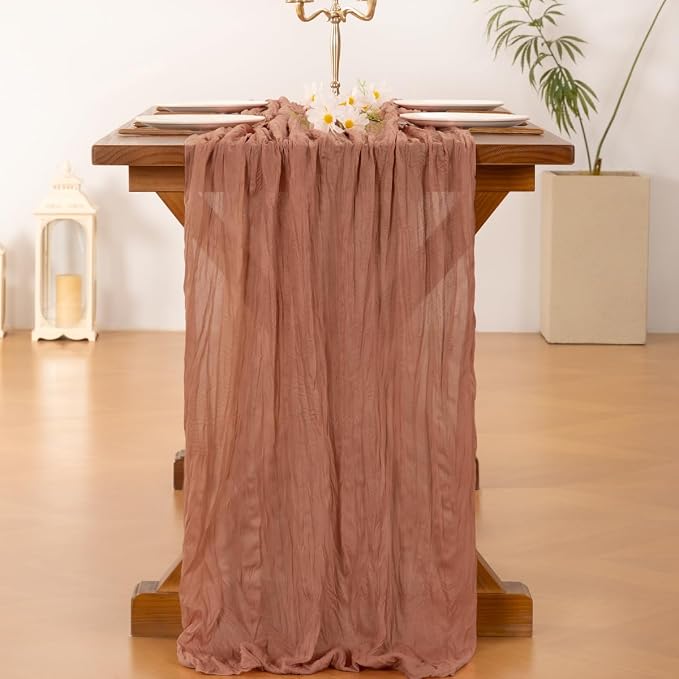 Cheesecloth Table Runner Fall Boho Wedding Birthday Party Home Decor | Dusty Rose Rustic Gauze 10FT 120in Cheese Cloth Sheer Farmhouse Dining Runner for Baby Shower Bridal Holiday Decorations