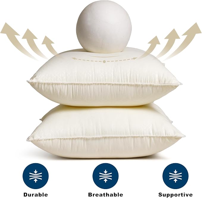 18 x 18 Throw Pillow Inserts | Soft and Plush, Virgin Fiber Filling, Decorative Pillows for Couch Sofa Bed, Machine Washable - White, Pack of 2