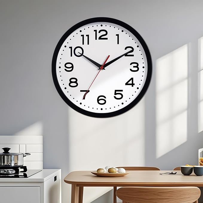 Roymnie 18 Inch Wall Clock, Battery Operated Silent Non Ticking Black | analog wall clock; bold numerals for easy reading; silent non-ticking; 1 AA battery (not included); for classroom
