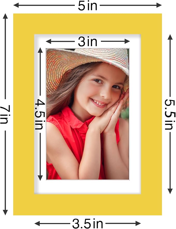 Vittanly 4x6 Picture Frames Set of 9 for Wall or Tabletop Display, Yellow | Display Pictures 3.5x5 with Mat or 4x6 without Mat, Small Photo Frames, Engineered Wood with Shatter Resistant Plexiglass