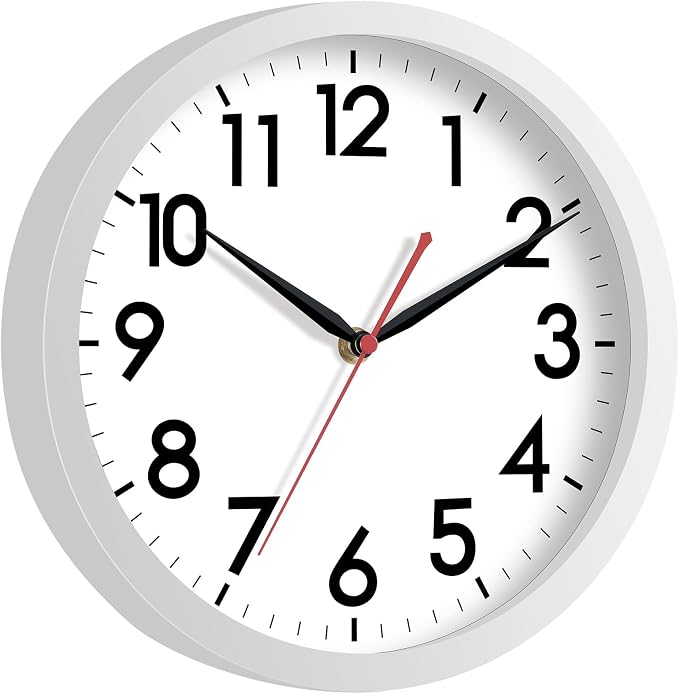 AKCISOT 12 Inch Wall Clock, Silent Battery Operated Analog Clock, White | Office | Kitchen | Living Room | Classroom | Easy-to-read Numbers