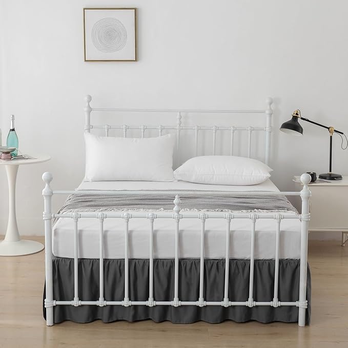 Bed Skirt Full Size Ruffled Bed Skirts with Split Corners | 18 Inch Drop Dust Ruffle Bed Skirt with Platform, Dark Grey, 18" Full
