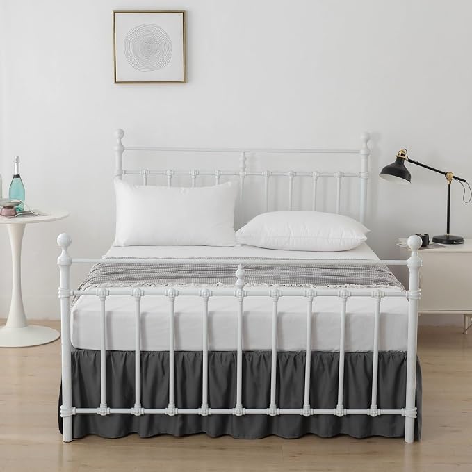 Bed Skirt Queen Size Ruffled Bed Skirts with Split Corners | 18 Inch Drop Dust Ruffle Bed Skirt with Platform, Dark Grey, 18" Queen