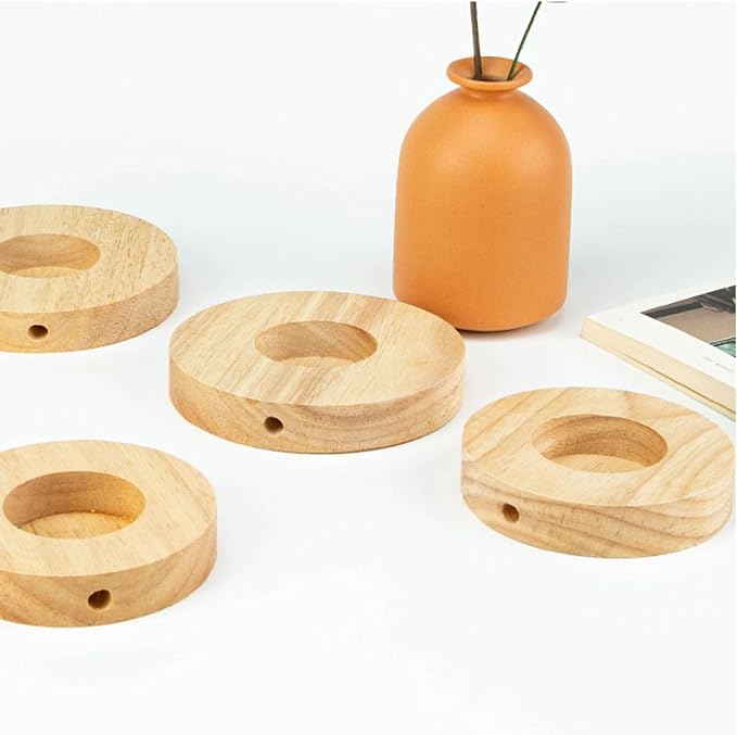 2 Pack Table Lamp Base Only 4.7'' Round Solid Wooden Stand Holder Foot for Desk Lighting Night LED Light Spotlight Wood Art Display Base DIY Craft Project